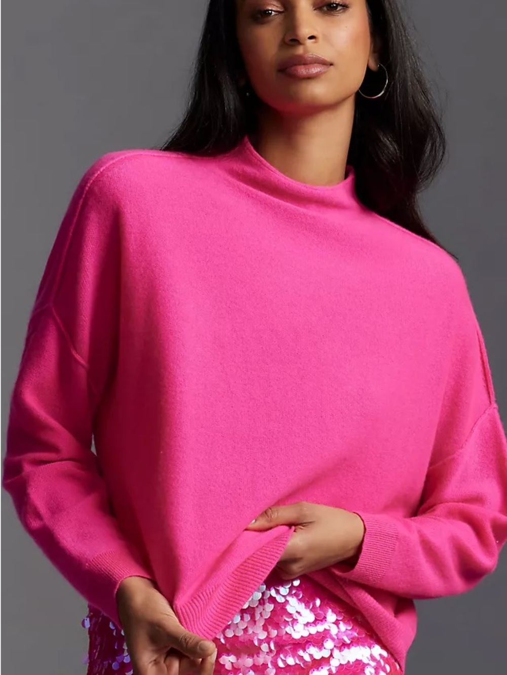 Anthropologie The Alani Cashmere Mock-Neck Sweater by Pilcro pink - Picture 2 of 5